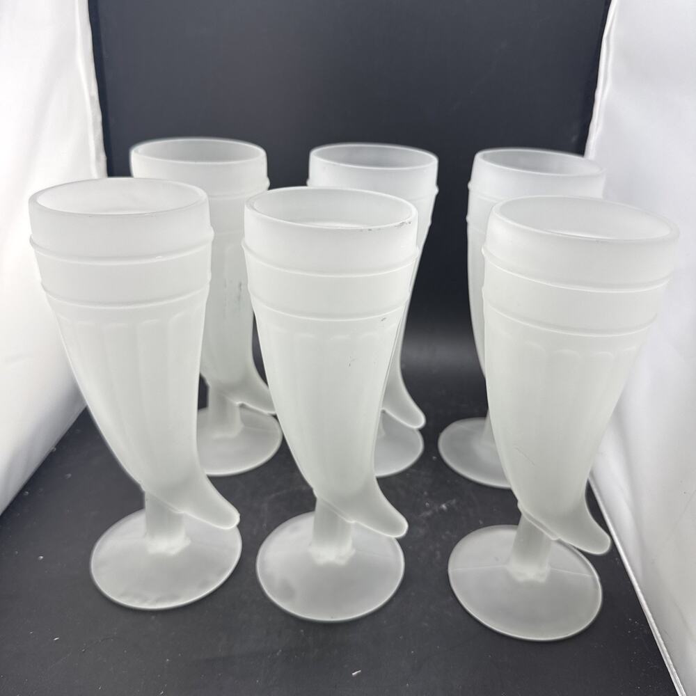 Vintage Set of 6 Indiana Glass Tiara Frosted Powder Horn Pilsner Beer Glasses
